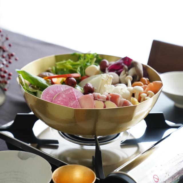 燕三条　真鍮　八角槌目鍋　