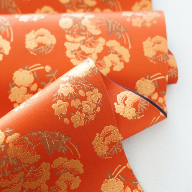 西陣織　花丸紋　テーブルランナー　朱