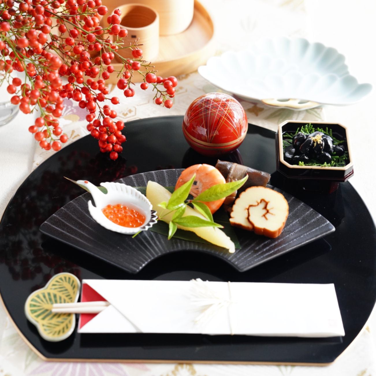 球珍味　手まり柄内金パール　朱