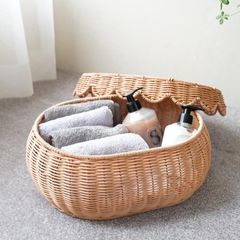 2WAY洗える収納 スカラップラタンバスケット&トレイ L ｜ 四季折々の