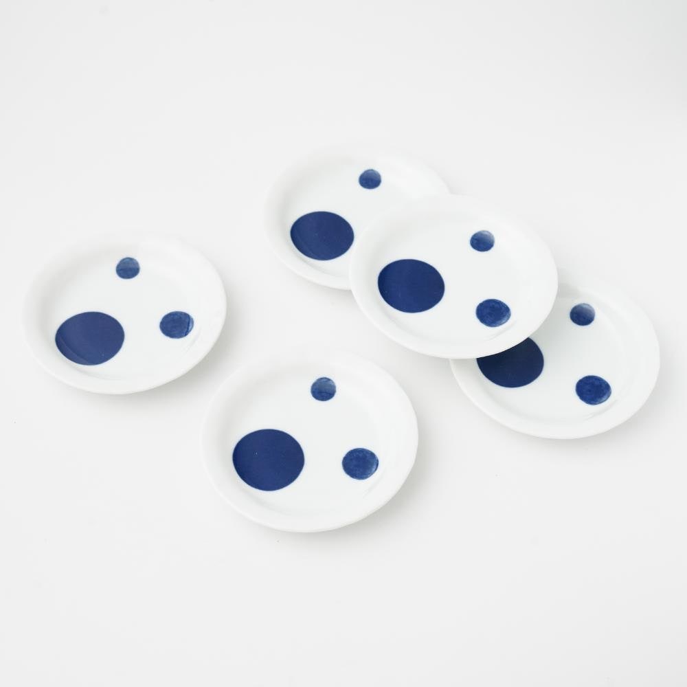 二色丸紋 ゆらぎ小皿（5点セット）