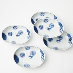 波佐見焼 宝尽くし 楕円小鉢揃（5枚セット）｜ 四季折々の