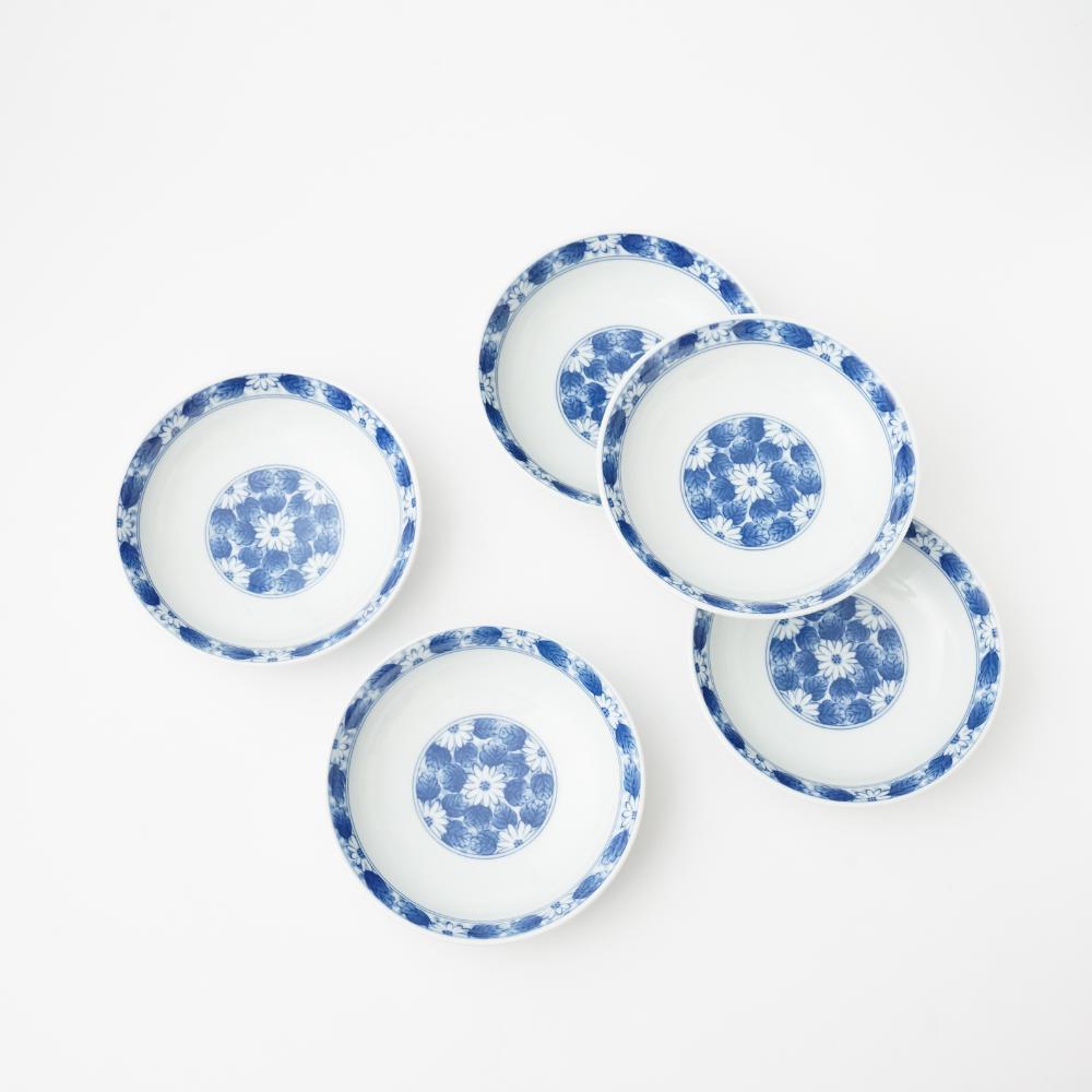 波佐見焼　淡菊　小鉢揃（5枚セット）
