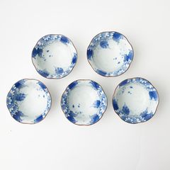A1268-4/大野鈍阿 造/唐草梅文絵替小鉢5客/共箱/銘々皿/飾鉢/懐石道具 タコ唐草7寸鉢 | 惣次郎窯