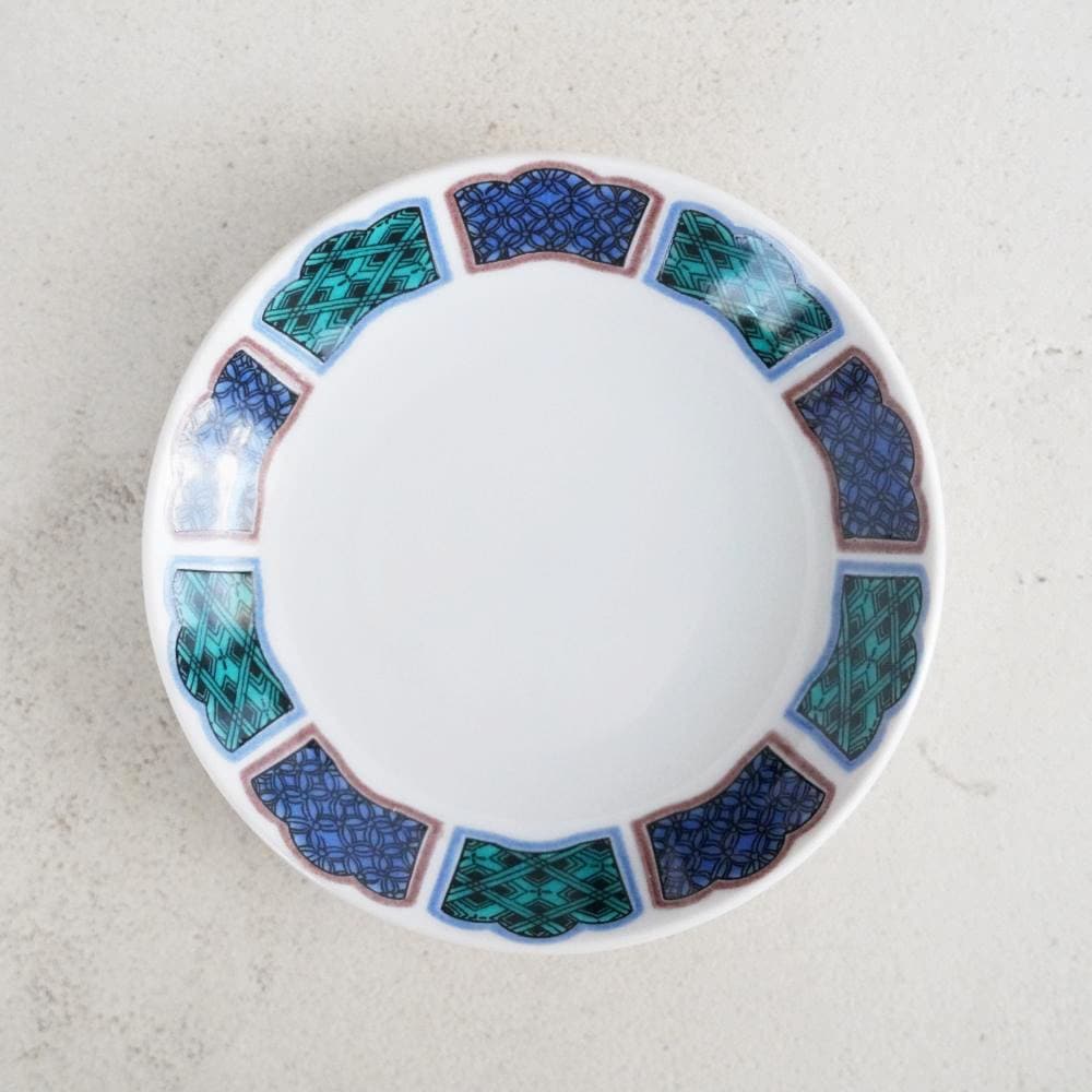 九谷焼豆皿3.5寸　麗和枠　古九谷風