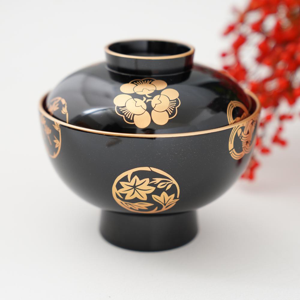 四季の花丸紋 雑煮椀 FOURGRACEオリジナル 黒