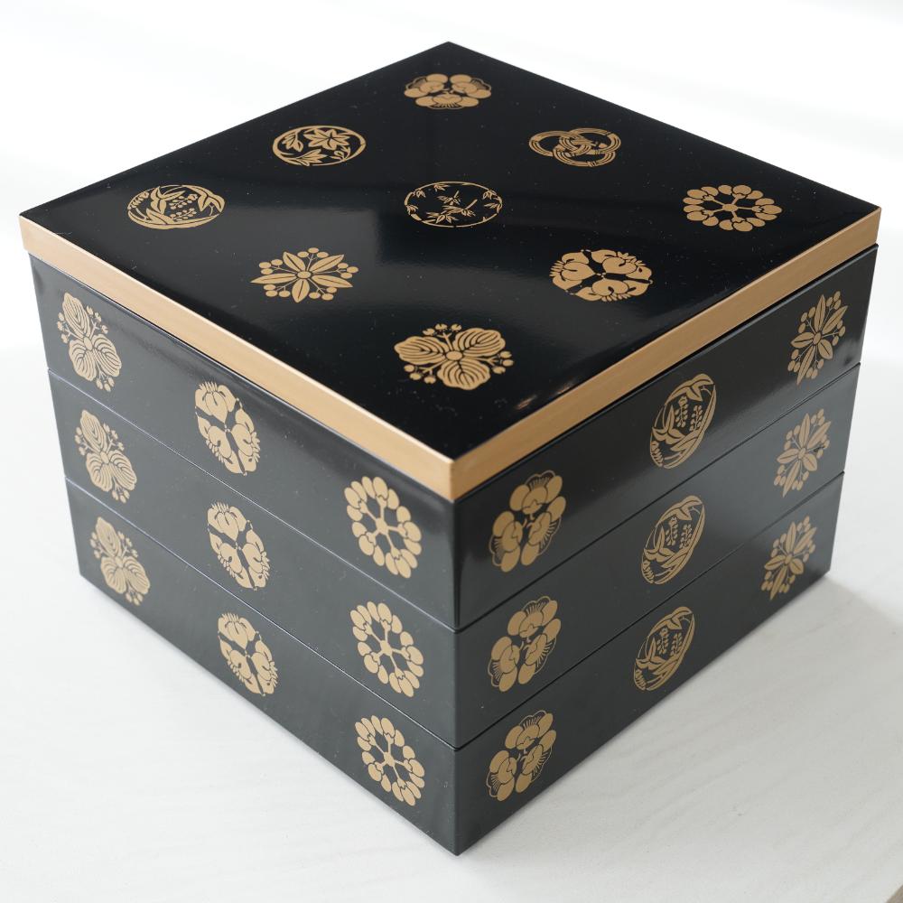 7.5寸 花丸紋 正角玉手箱 柿朱渕金 三段重 FOURGRACEオリジナル