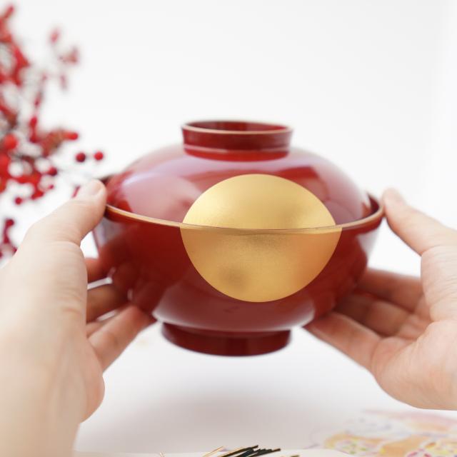 雑煮椀　朱天金　半月絵入り　FOURGRACEオリジナル