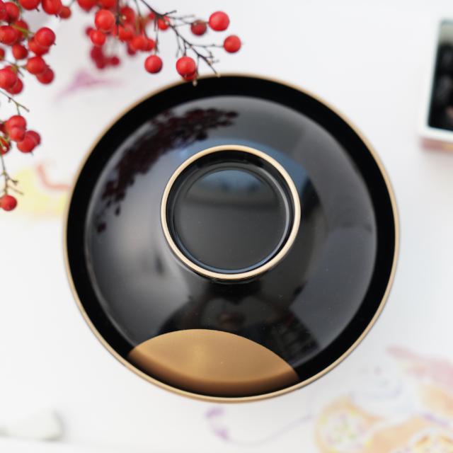 雑煮椀　黒天金　半月絵入り　FOURGRACEオリジナル