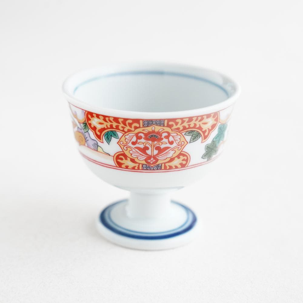 鹿絵吉祥赤 高台盃 珍味