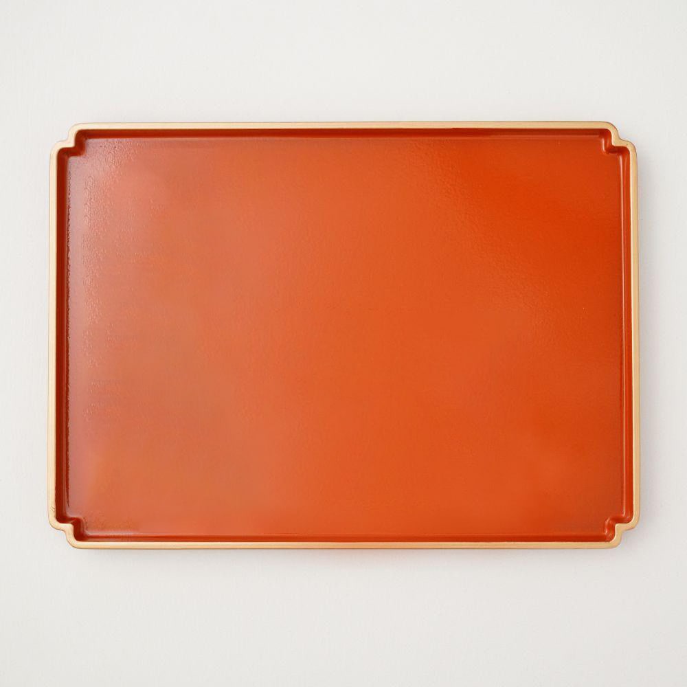 隅切盆　柿朱天金