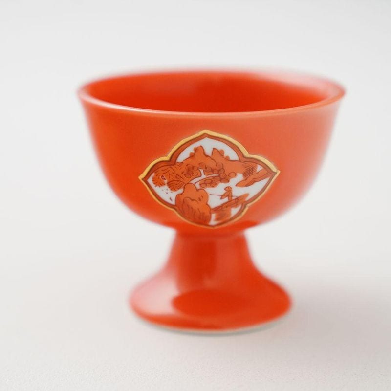 【12月中旬頃お届け】有田焼 赤絵金彩 木瓜山水 高台中付　