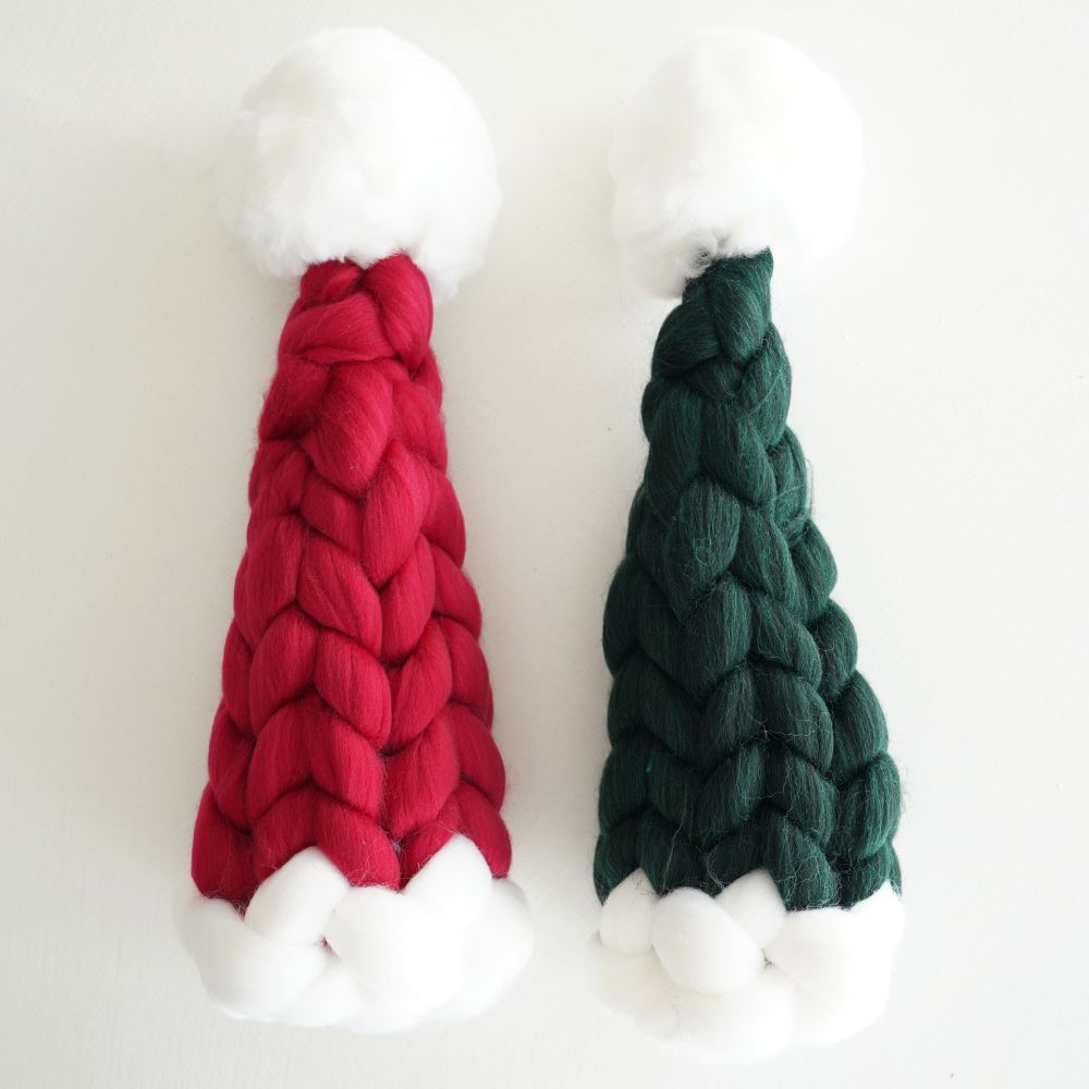 【2点セット】手編みサンタ帽 ボルドー&グリーン