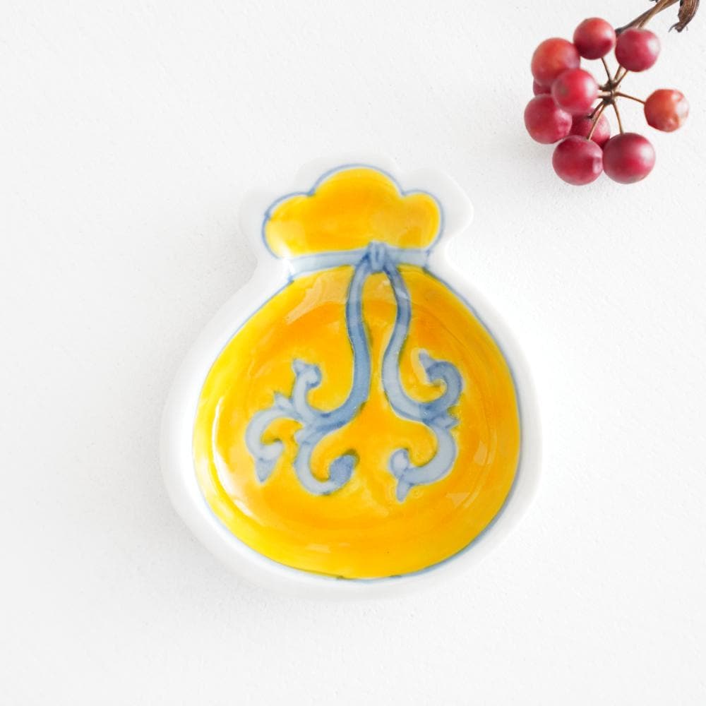 双鳩窯　九谷焼　縁起豆皿　宝袋