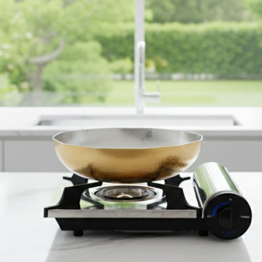 ステンレス製お鍋(大) 雪 φ29cm 外ゴールドお鍋