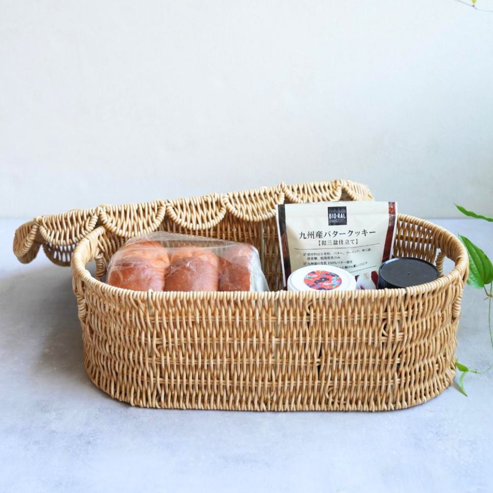 【予約/4月中頃出荷】洗える収納 スカラップラタンバスケット ロータイプ42㎝