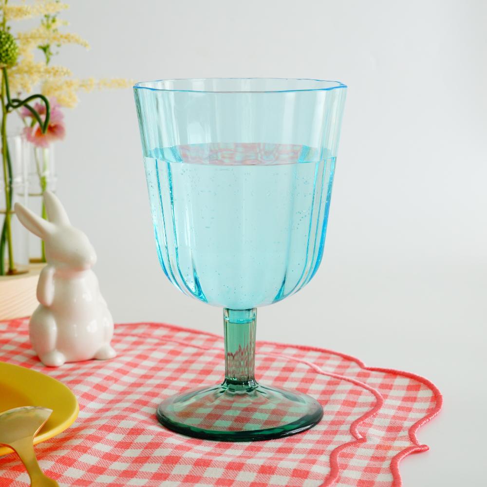 シンプルスカロップ ゴブレットグラス 500ｍl （MS樹脂製）ブルーグリーン