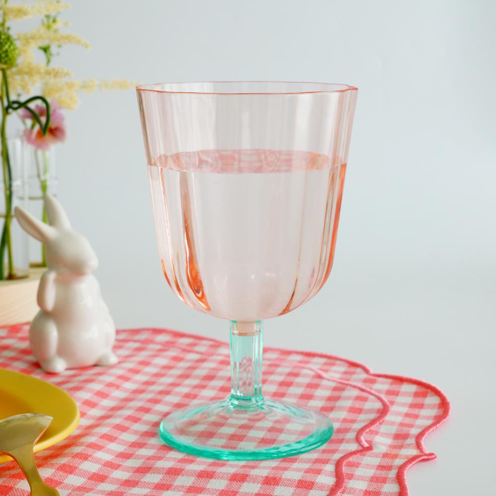 シンプルスカロップ ゴブレットグラス 500ｍl （MS樹脂製）ピンクグリーン