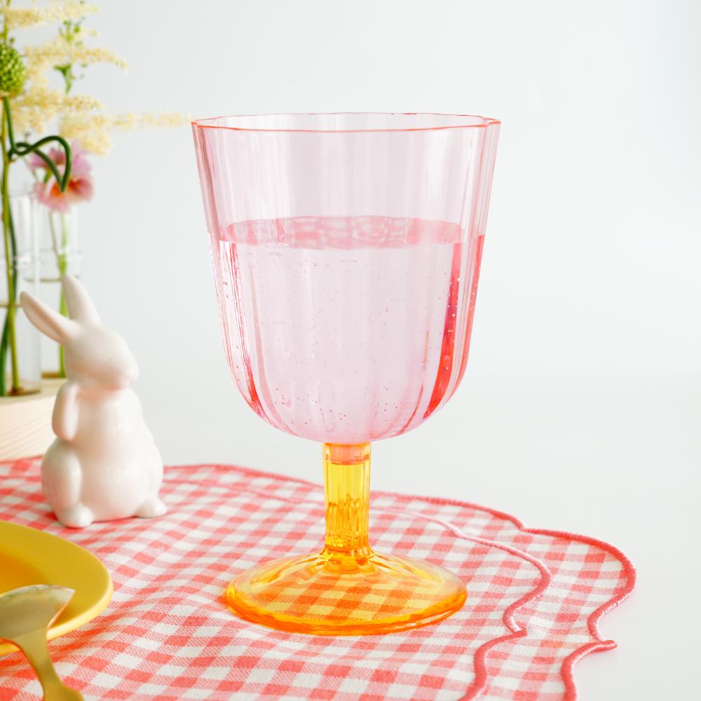 シンプルスカロップ ゴブレットグラス 500ｍl （MS樹脂製）ピンクイエロー