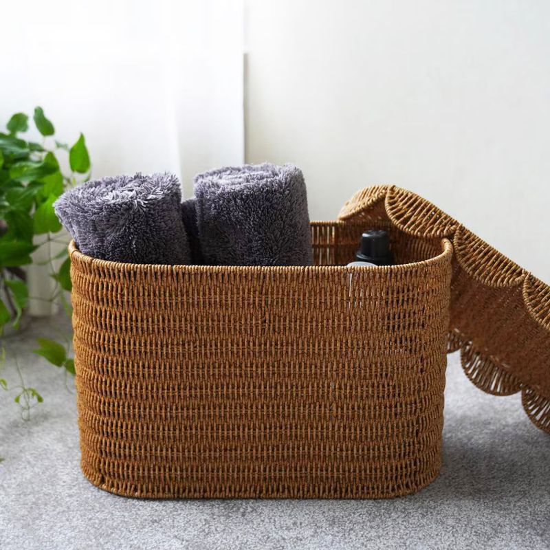 洗える収納 スカラップラタンバスケットハイタイプ 43cm