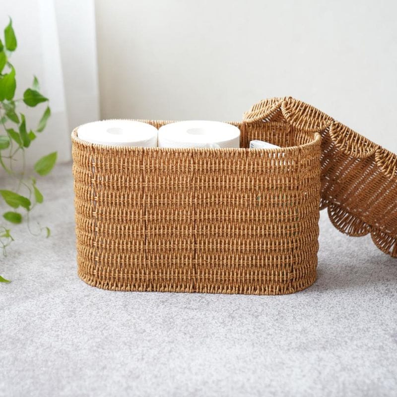 洗える収納 スカラップラタンバスケット ハイタイプ38cm