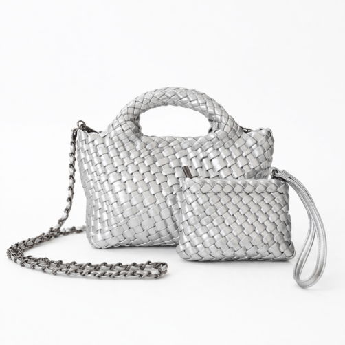 Intressa 編みミニバッグ シルバー 【ミニポーチ・チェーン付】