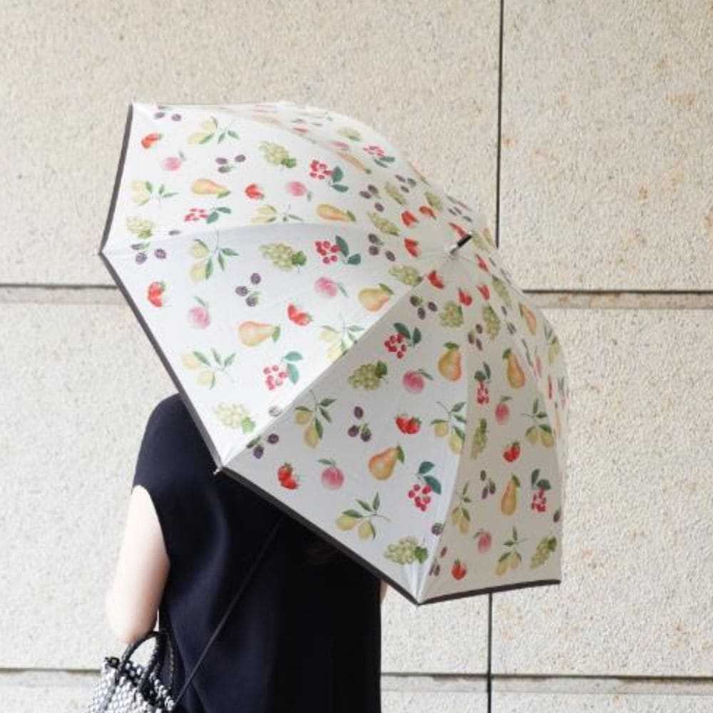 UV100％カット 長傘 PUフルーツプリント ホワイト【晴雨兼用傘】