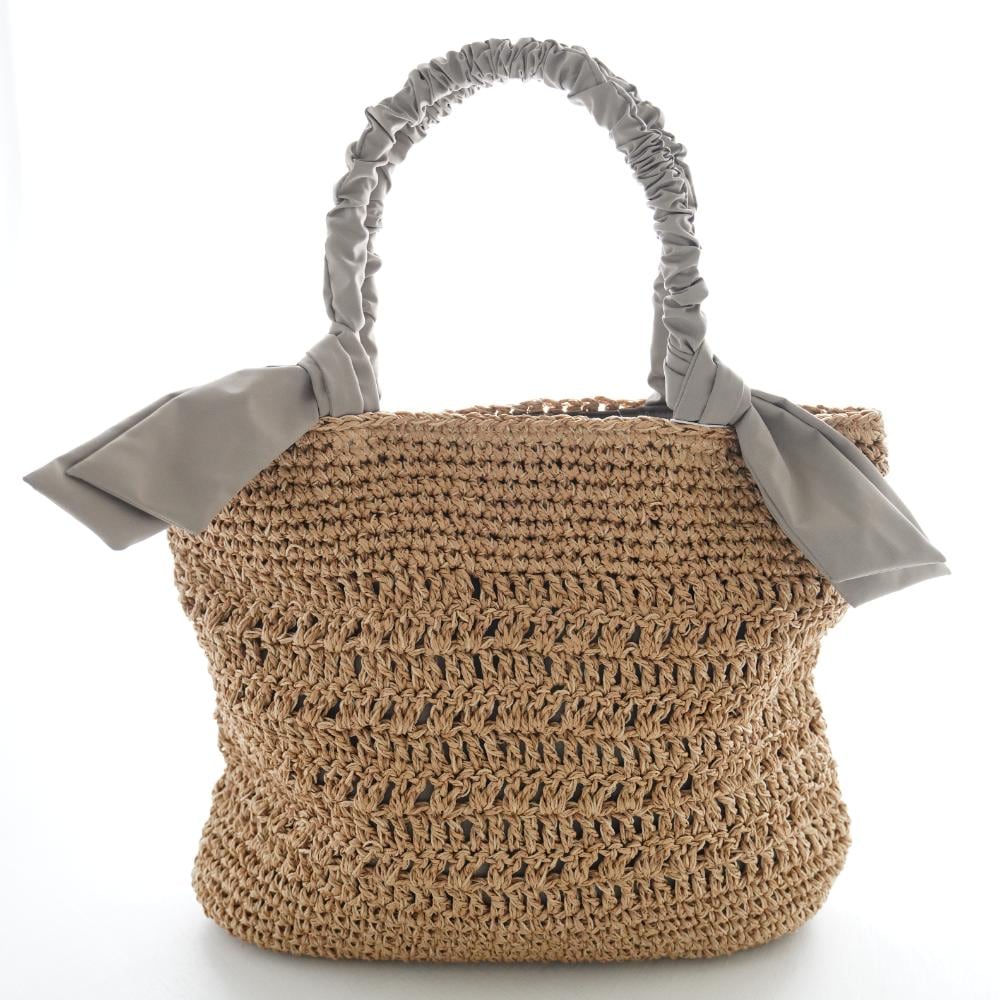 下がりリボン ペーパー手編みトートバッグ オーク