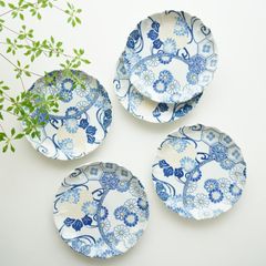 485　藍色魚　飾り皿&盛り付け皿　皿立て付き　手作り 藍祥瑞 7寸皿【5枚セット】｜ 四季折々のおしゃれな和食器通販サイト
