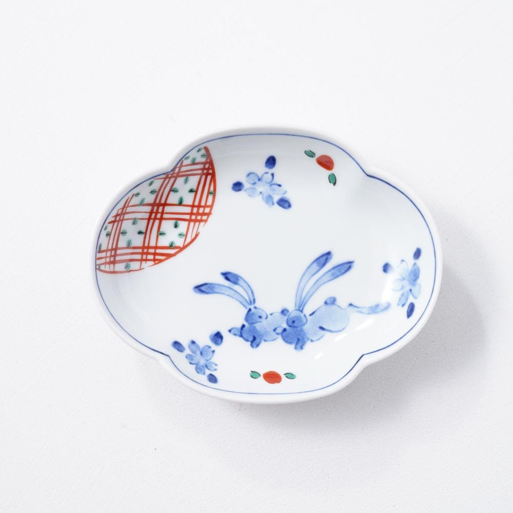 波佐見焼 花うさぎ 木甲小皿