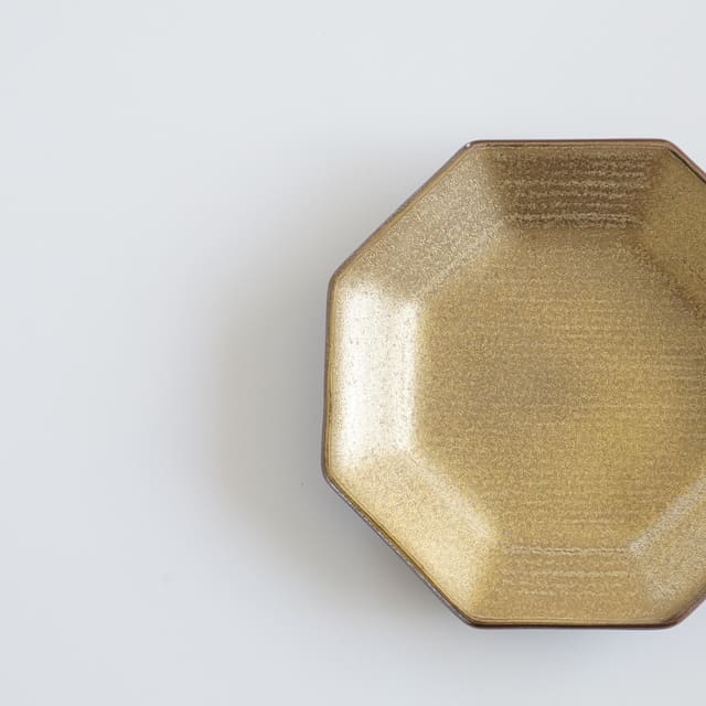 有田焼　金塗り（紫素）八角豆皿