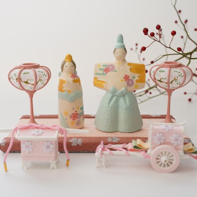 おひな道具　御所車と御駕籠のセット　ピンク