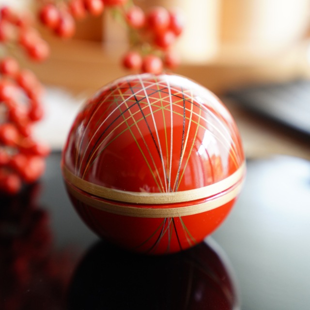 球珍味　手まり柄内金パール　朱