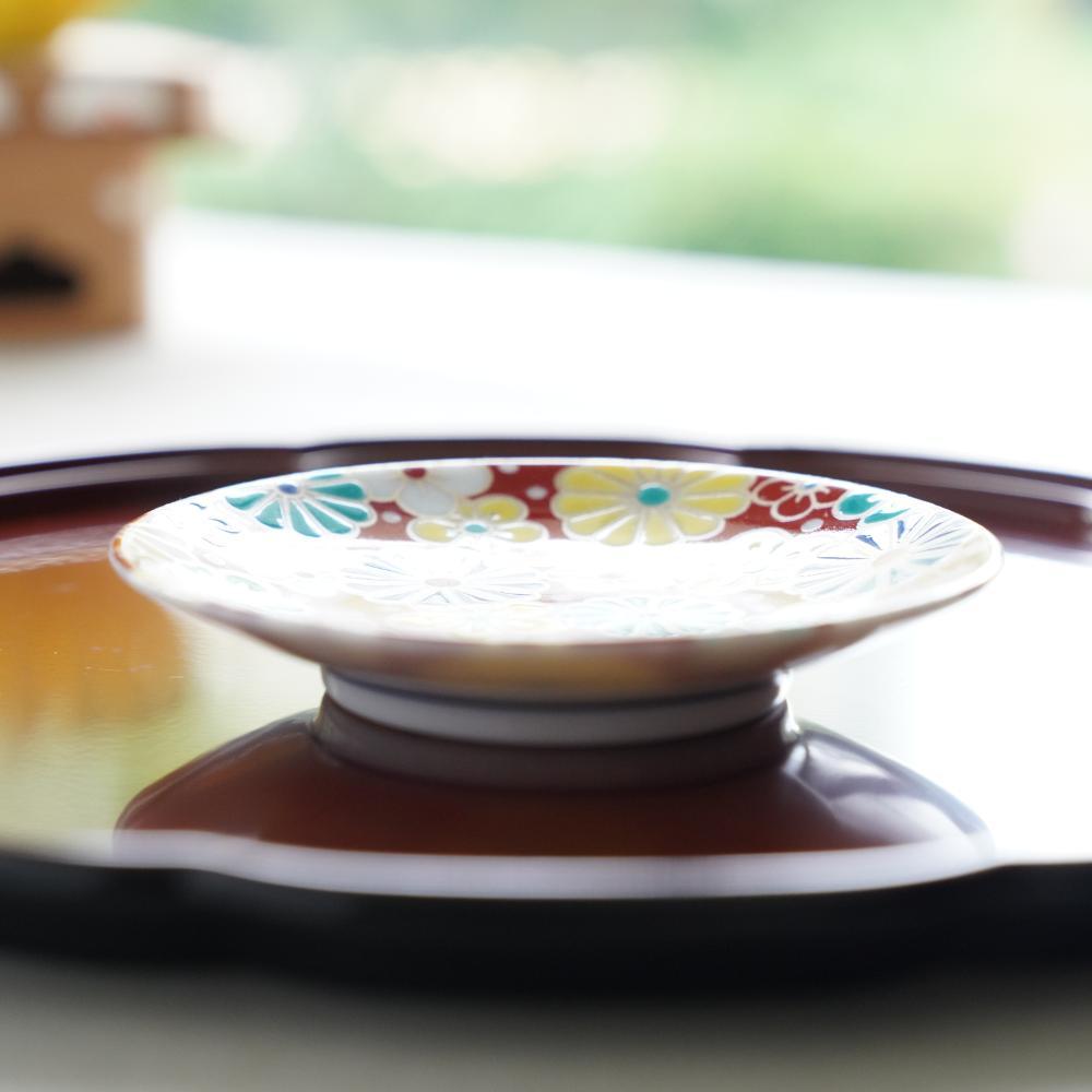 縁起豆皿　梅菊模様