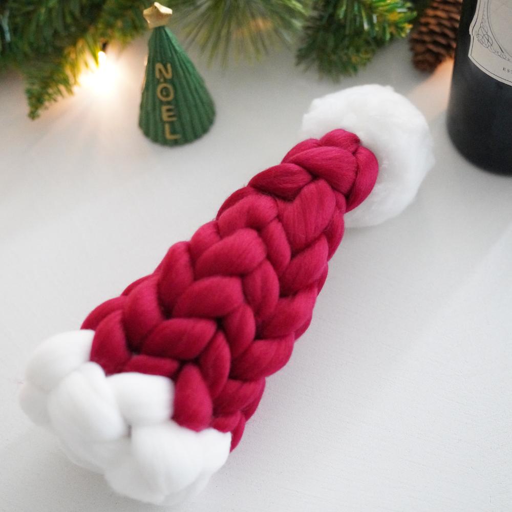 【アウトレット】【2点セット】手編みサンタ帽 ボルドー&グリーン