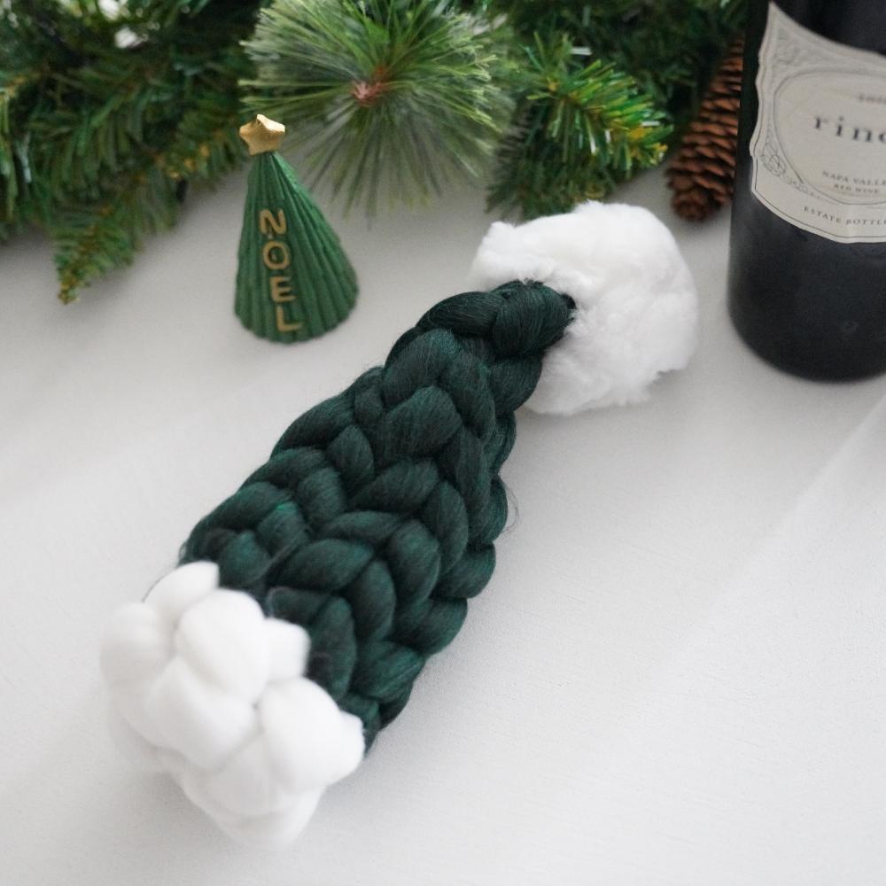 【アウトレット】【2点セット】手編みサンタ帽 ボルドー&グリーン