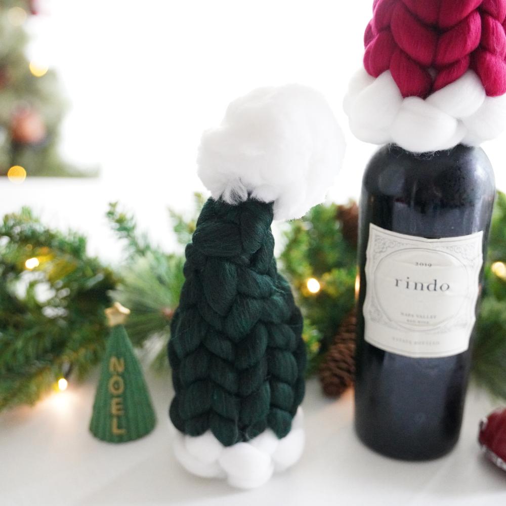 【アウトレット】【2点セット】手編みサンタ帽 ボルドー&グリーン