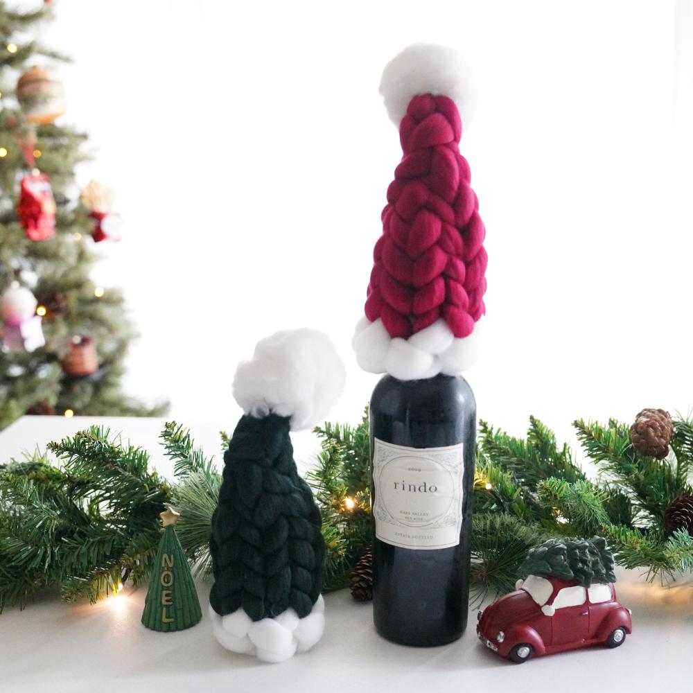 【アウトレット】【2点セット】手編みサンタ帽 ボルドー&グリーン