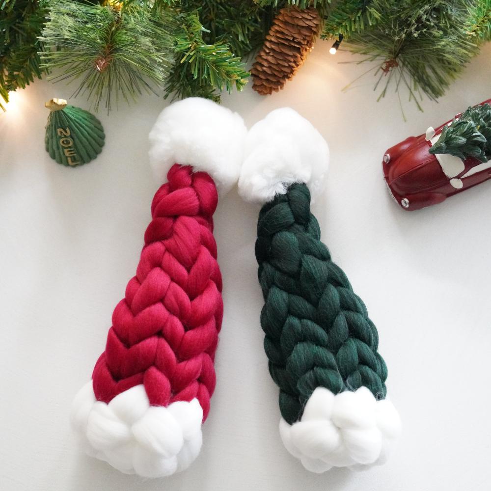 【アウトレット】【2点セット】手編みサンタ帽 ボルドー&グリーン