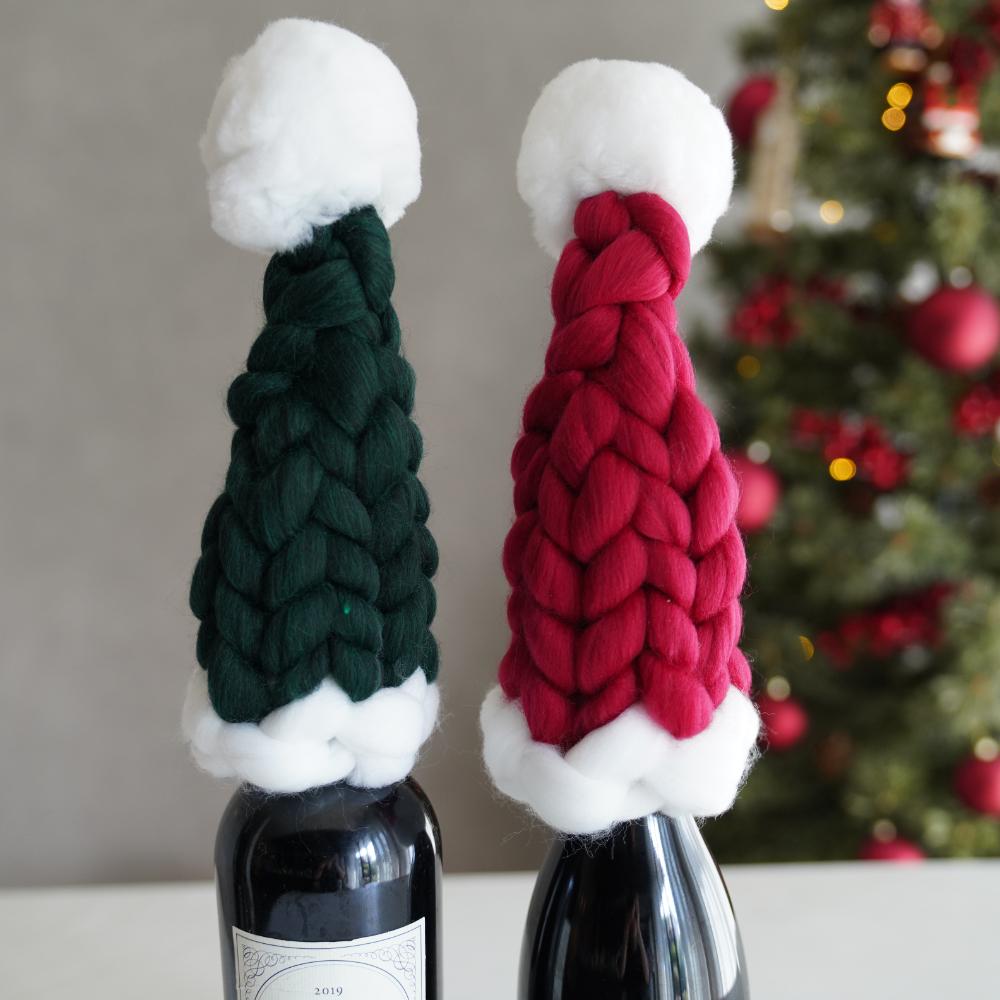 【アウトレット】【2点セット】手編みサンタ帽 ボルドー&グリーン