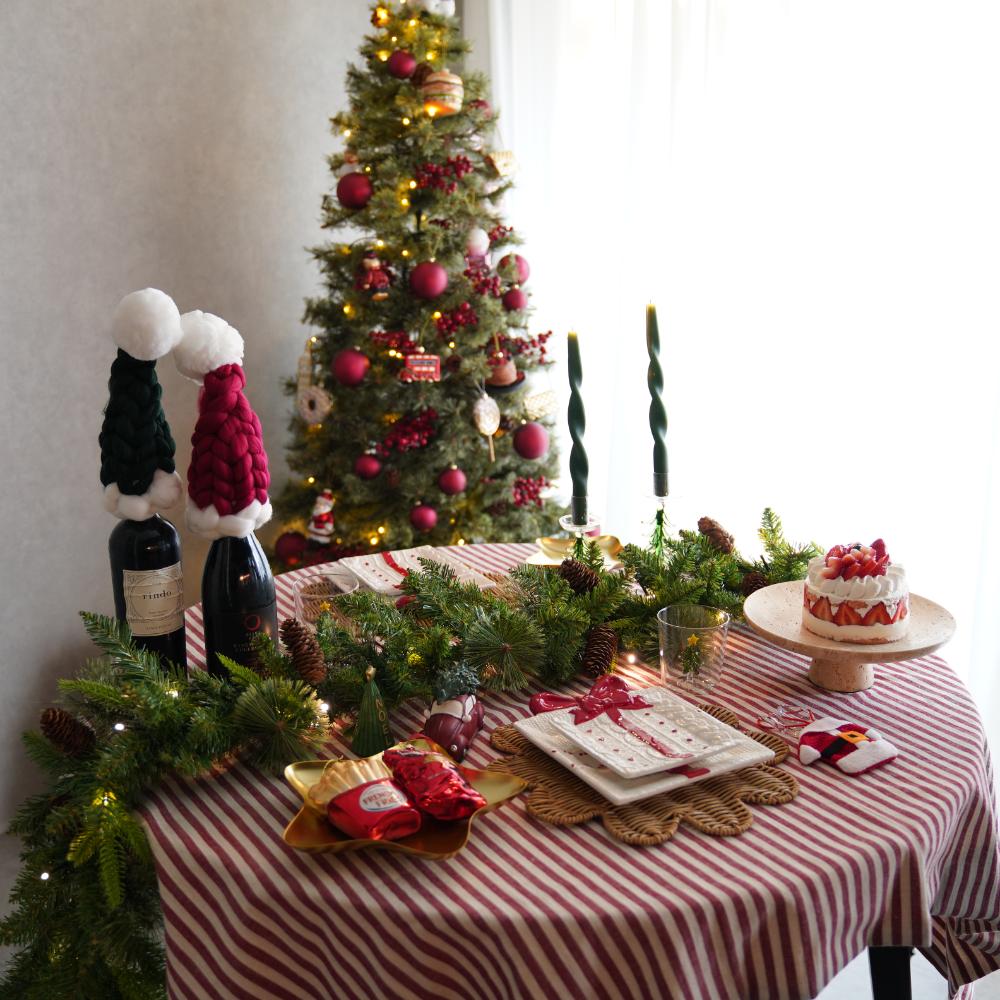 【アウトレット】【2点セット】手編みサンタ帽 ボルドー&グリーン