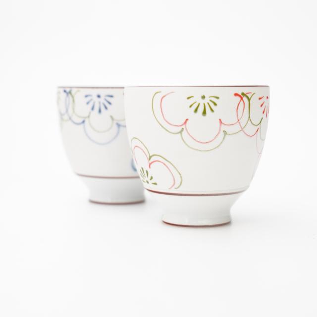 ラスターフラワー湯呑　青