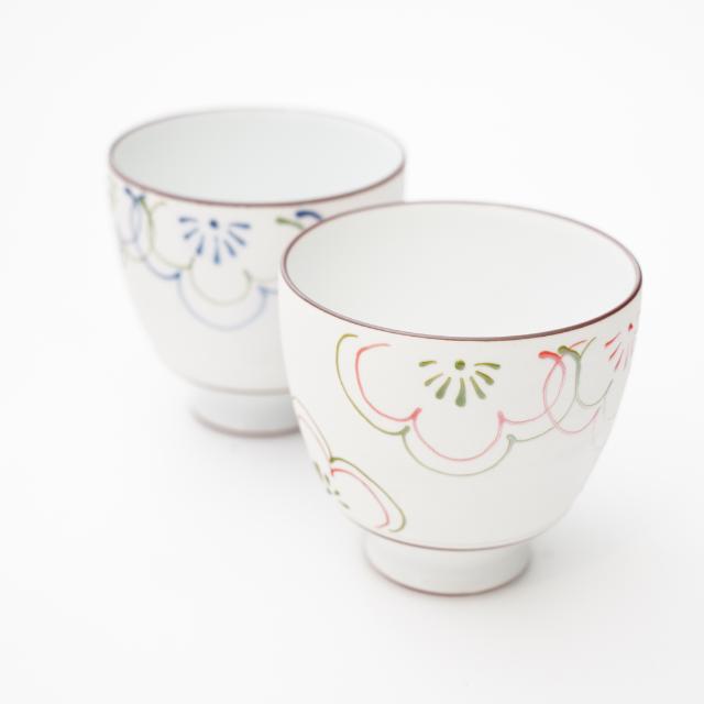 ラスターフラワー湯呑　青