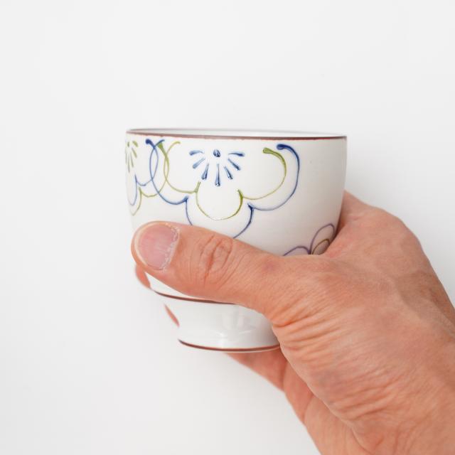 ラスターフラワー湯呑　青