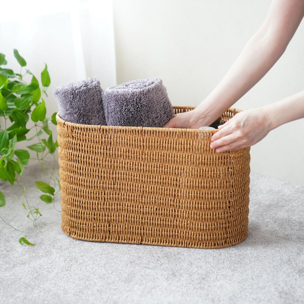 洗える収納 スカラップラタンバスケットハイタイプ 43cm