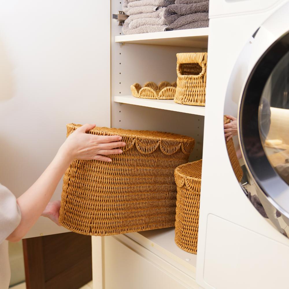 洗える収納 スカラップラタンバスケットハイタイプ 43cm