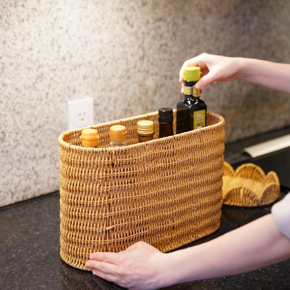 洗える収納 スカラップラタンバスケットハイタイプ 43cm