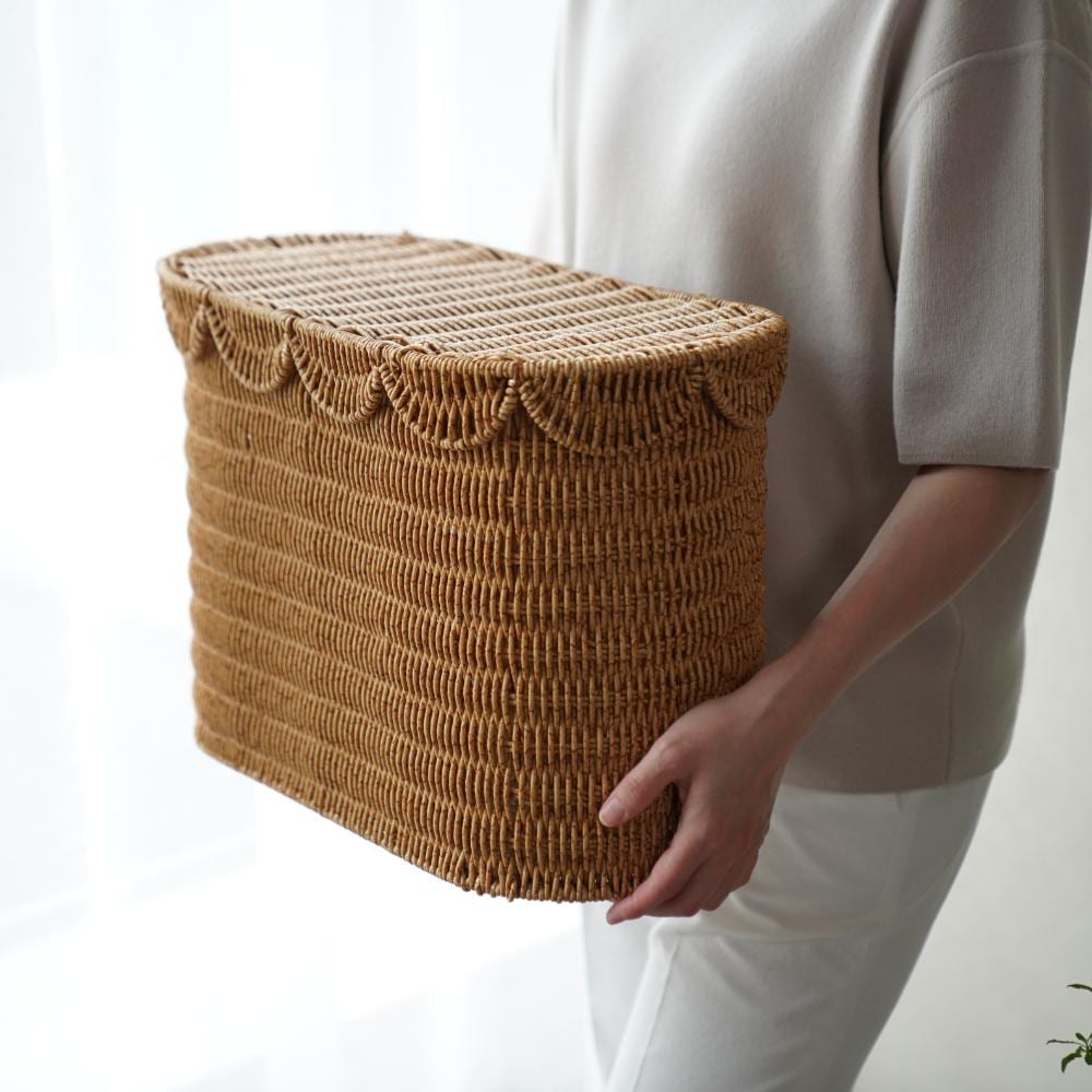 洗える収納 スカラップラタンバスケットハイタイプ 43cm