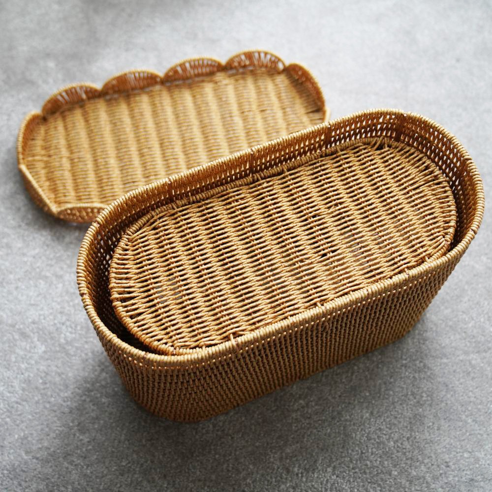 洗える収納 スカラップラタンバスケットハイタイプ 43cm