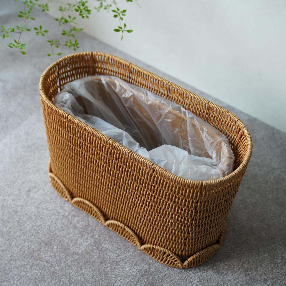 洗える収納 スカラップラタンバスケットハイタイプ 43cm